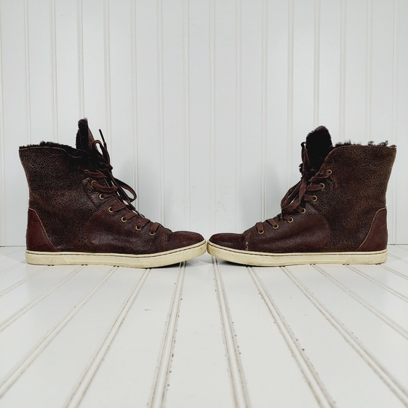 UGG Croft Lace Up High Top Trainers Dark Brown Fur Lining Ankle Boots C503 - Picture 7 of 10
